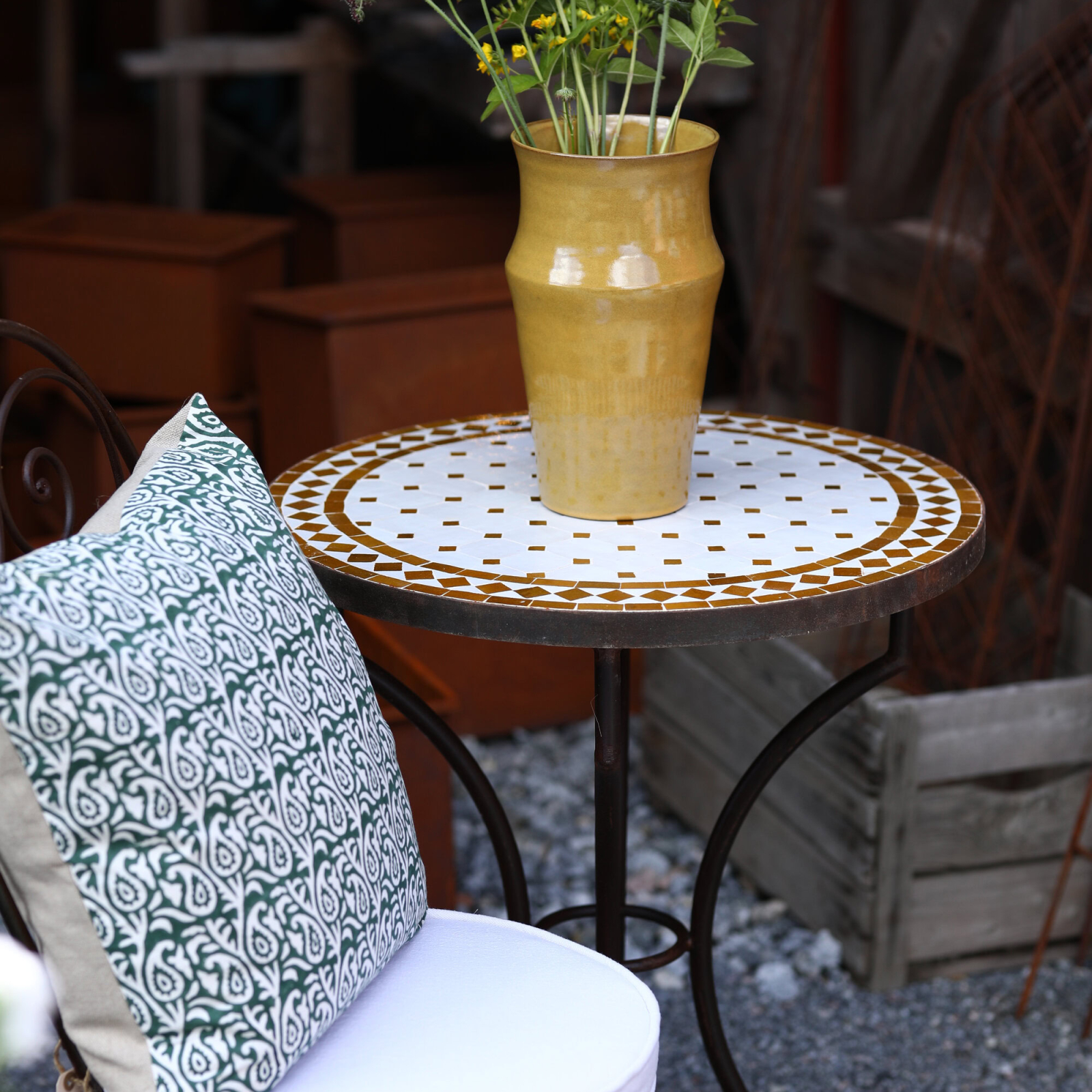 Mosaikbord Marrakech vitt/rostad honung 60 cm