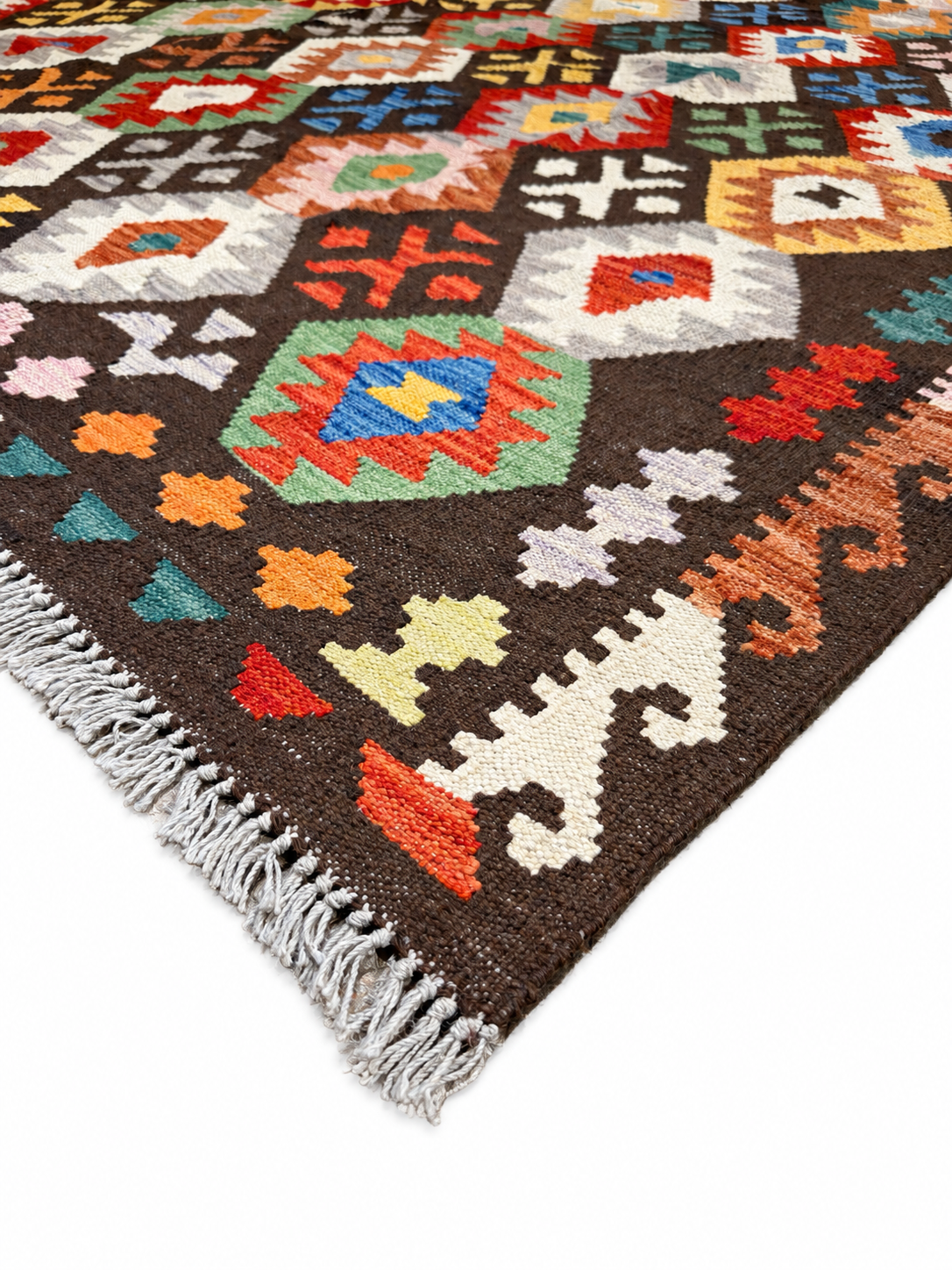 Unik handvävd kelim 256x361 cm – närbild