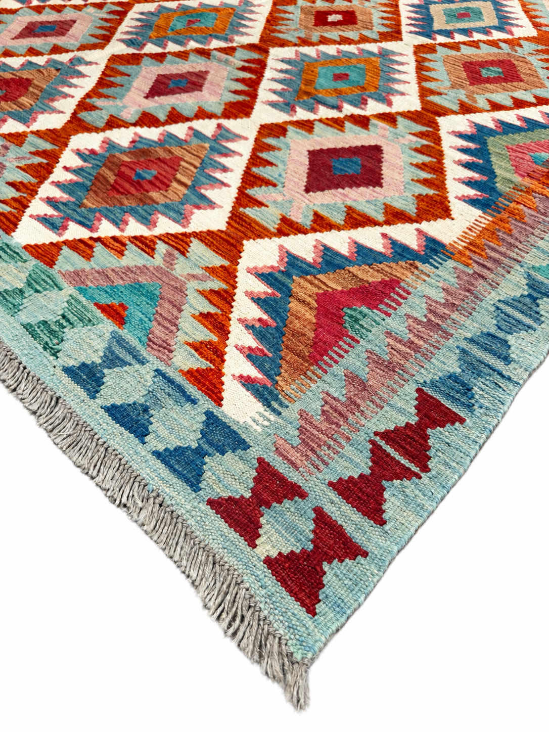 Unik handvävd kelim 213x312 cm – närbild