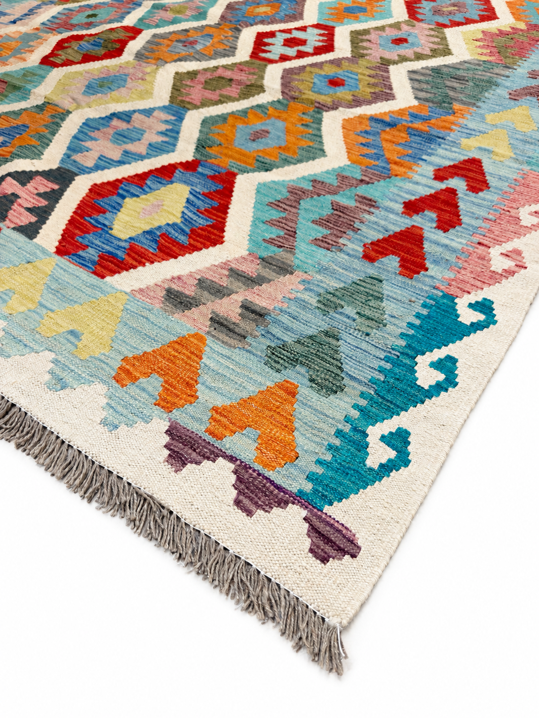 Unik handvävd kelim 202x302 cm – närbild