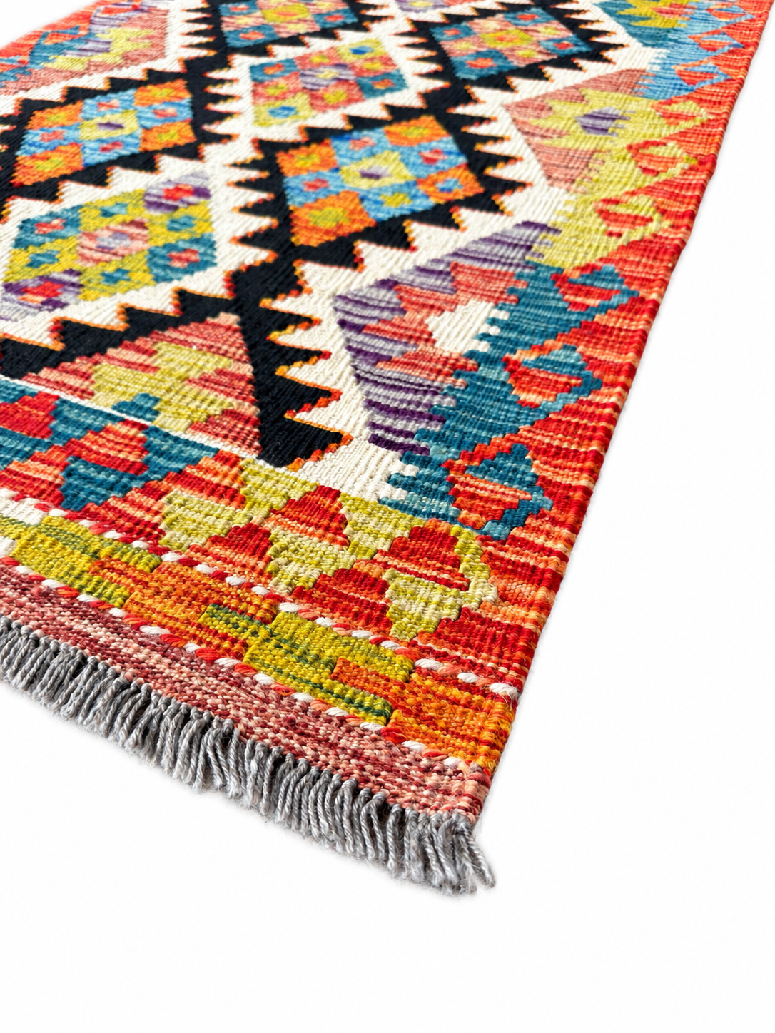 Unik handvävd kelim 87x208 cm – närbild