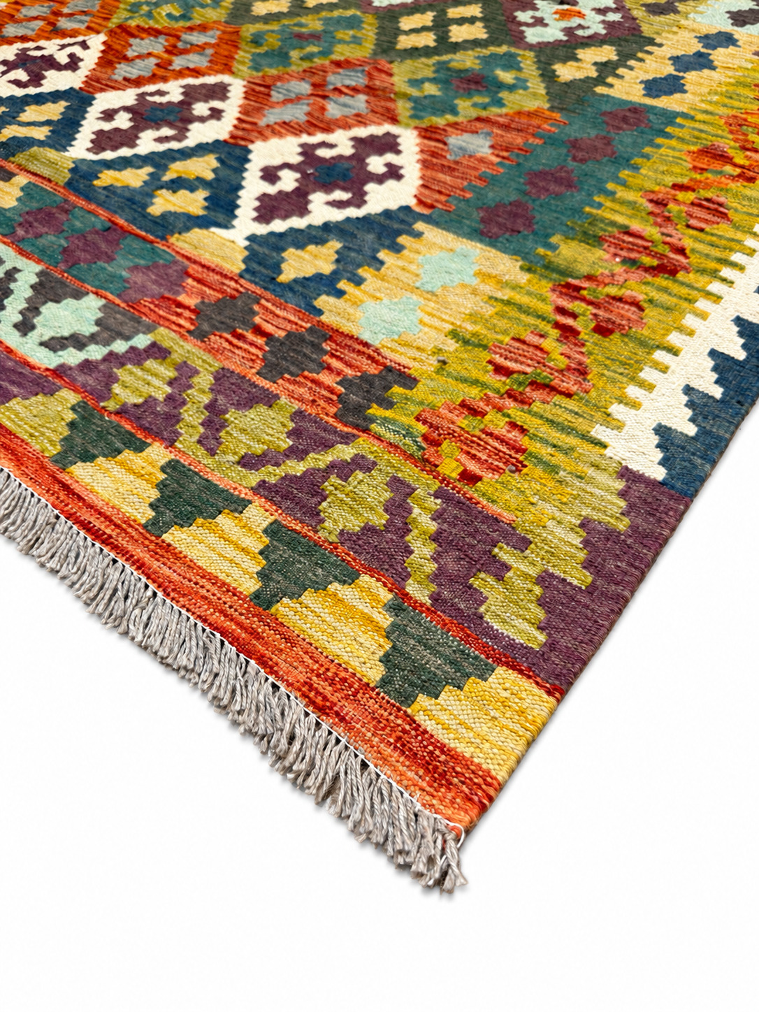 Unik handvävd kelim 204x291 cm – närbild