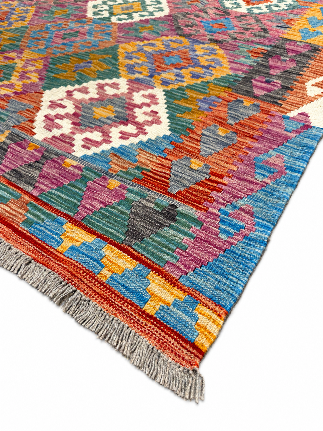 Unik handvävd kelim 206x290 cm – närbild