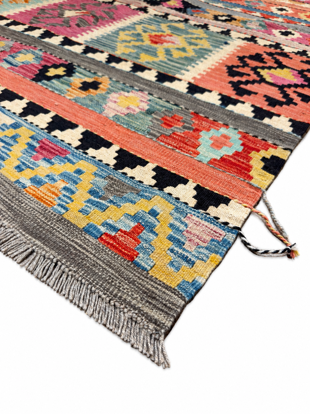Unik handvävd kelim 203x286 cm – närbild