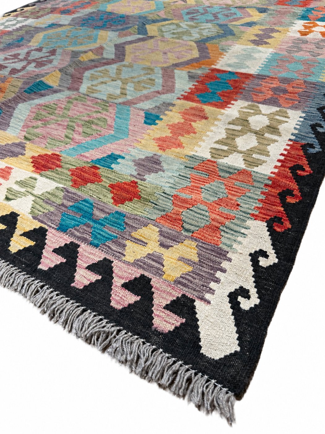 Unik handvävd kelim 176x248 cm – närbild