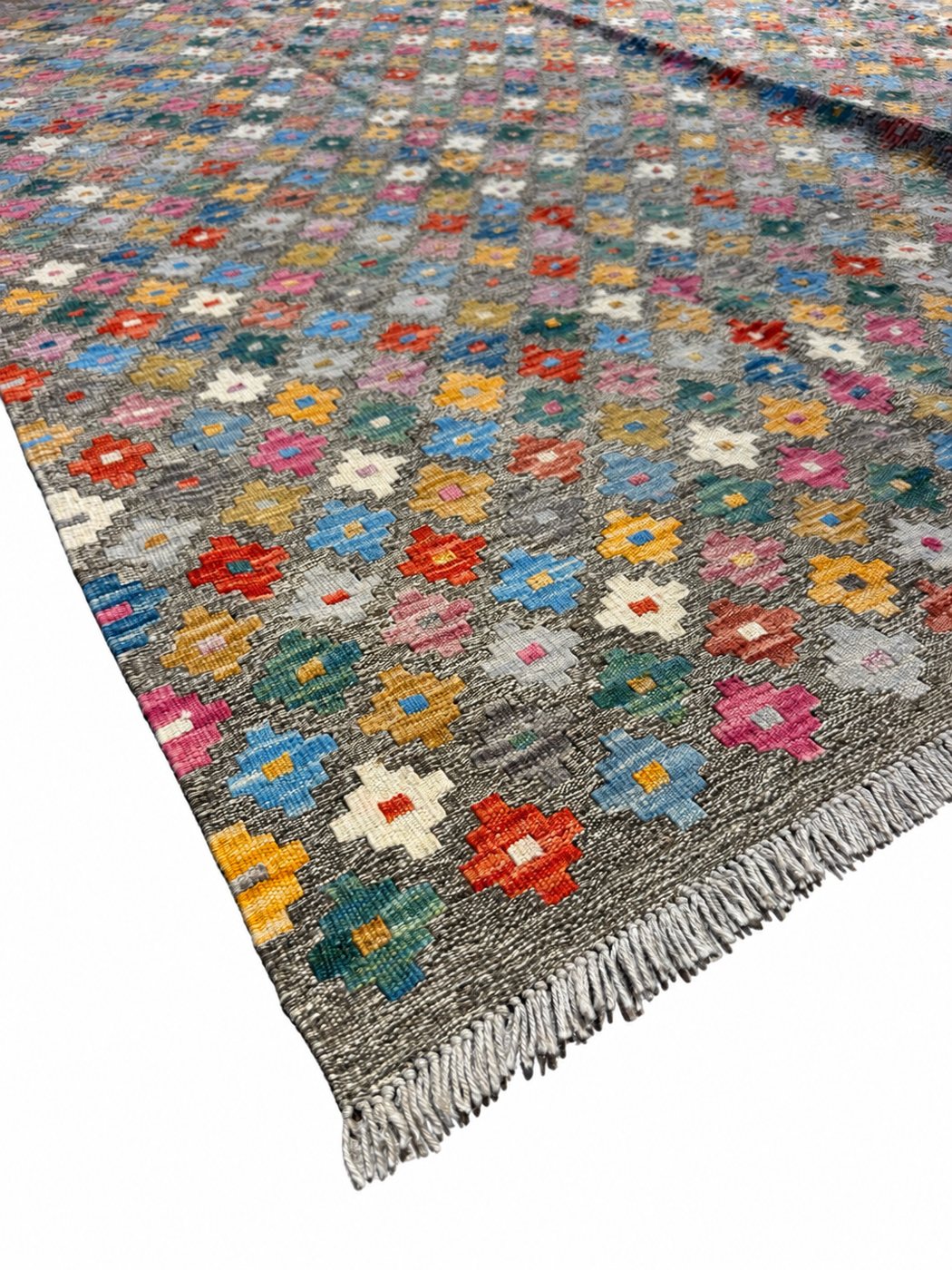 Unik handvävd kelim 202x208 cm – närbild